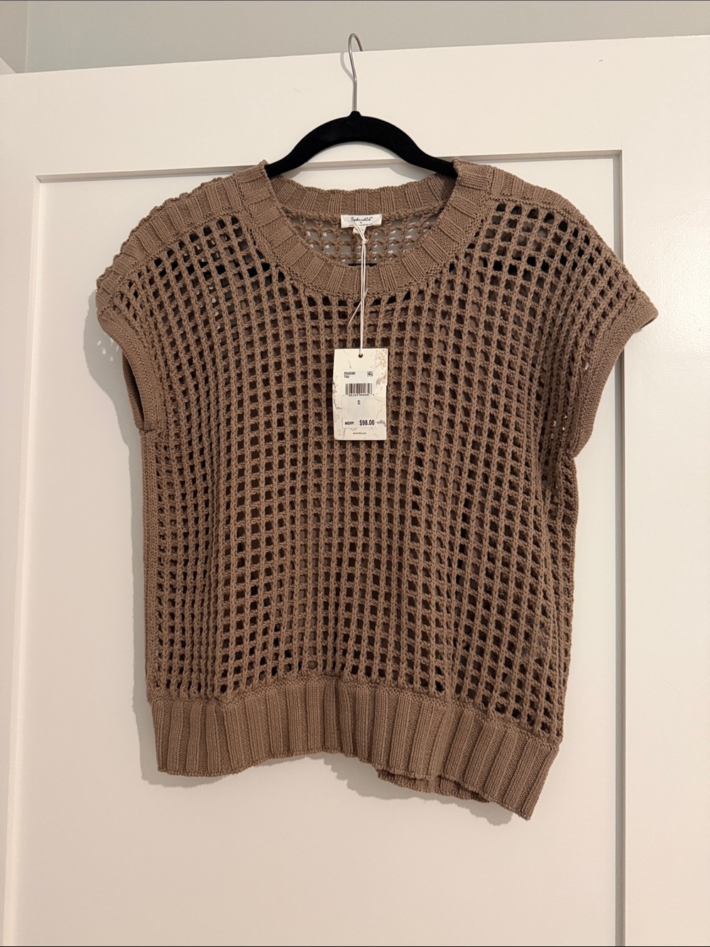 NWT Splendid x Cella Jane Open-Weave Knit top in Taupe Brown